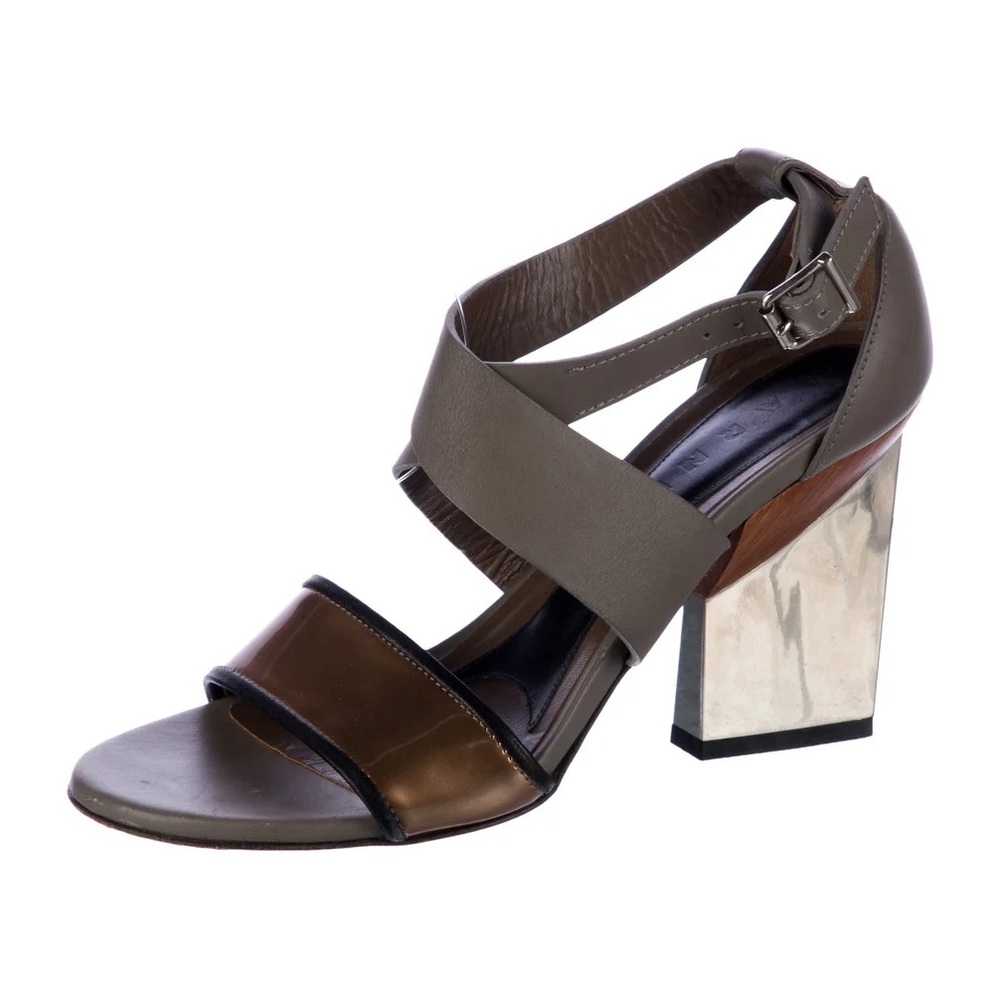 Marni Leather Sandals | Strappy Metallic Block Heel Sandals